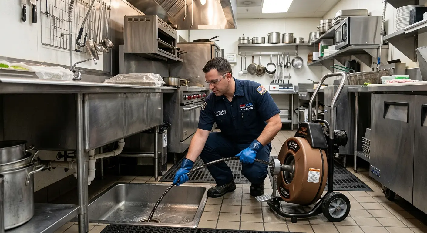 Commercial drain cleaning service in a restaurant kitchen in Tallulah