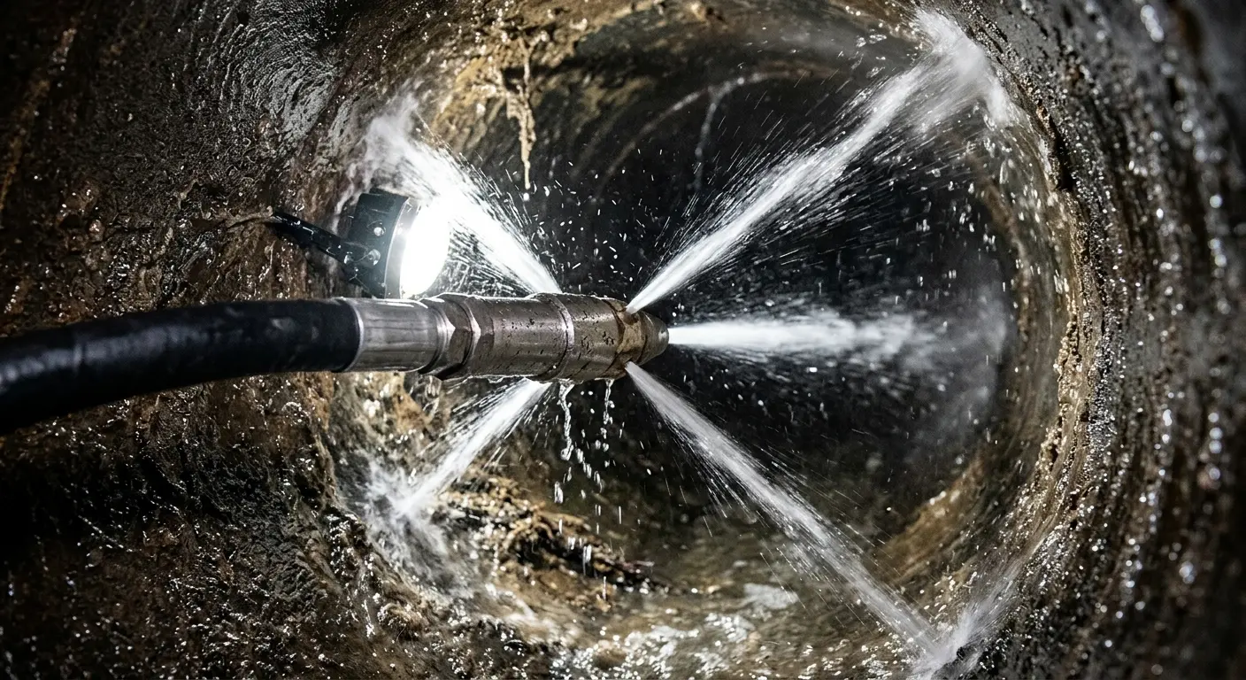 High-pressure hydro jetting nozzle cleaning sewer pipe for Storm Drain Cleaning in Tallulah